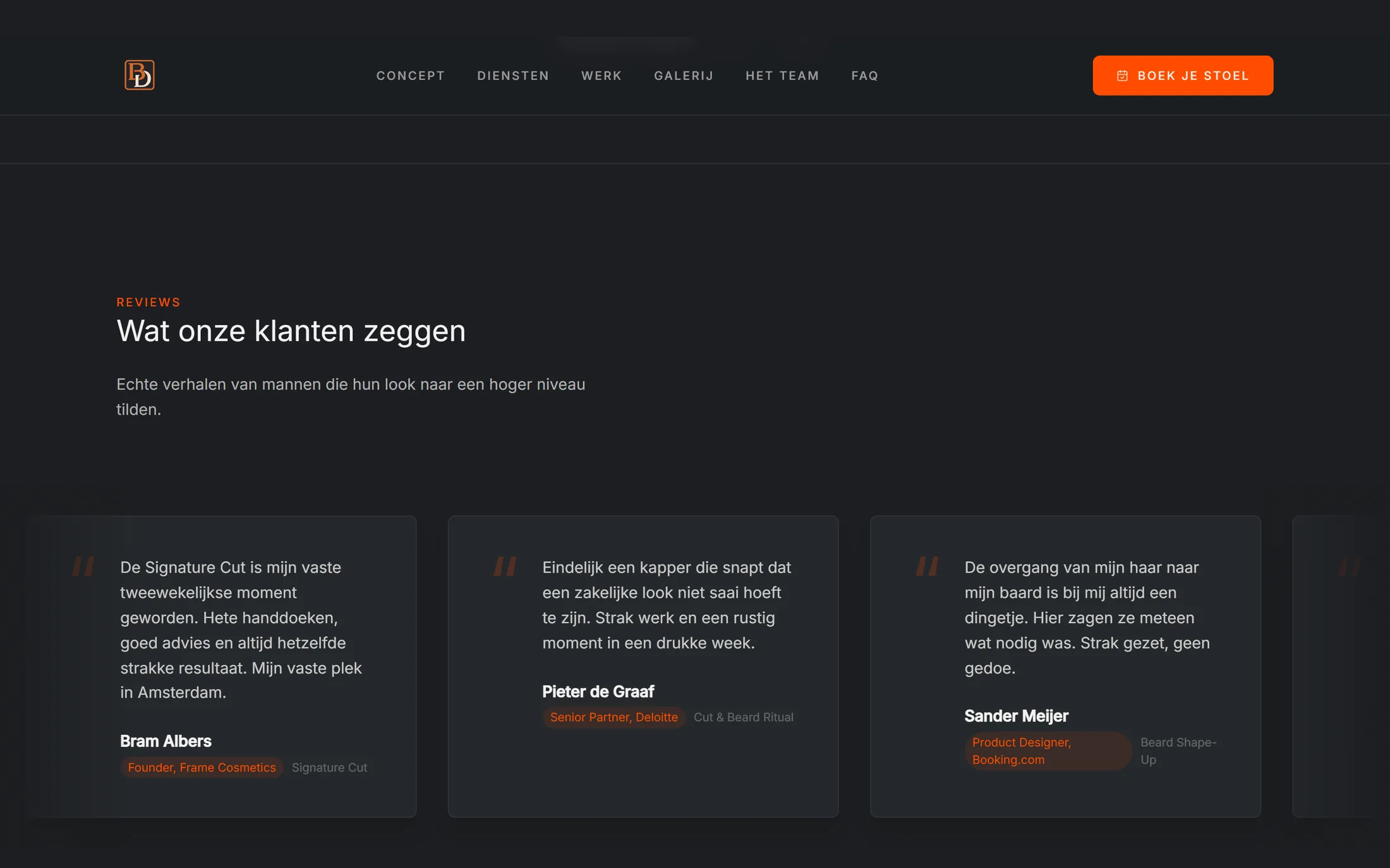 De reviewsectie van Barber District