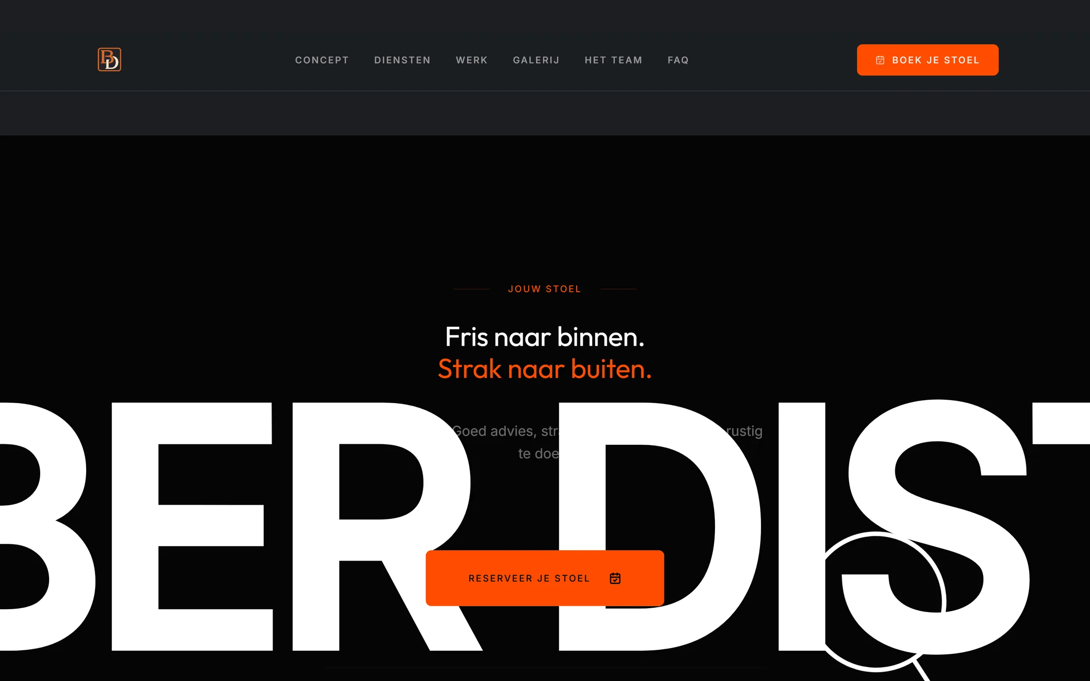 De boekingssectie van Barber District met de call to action
