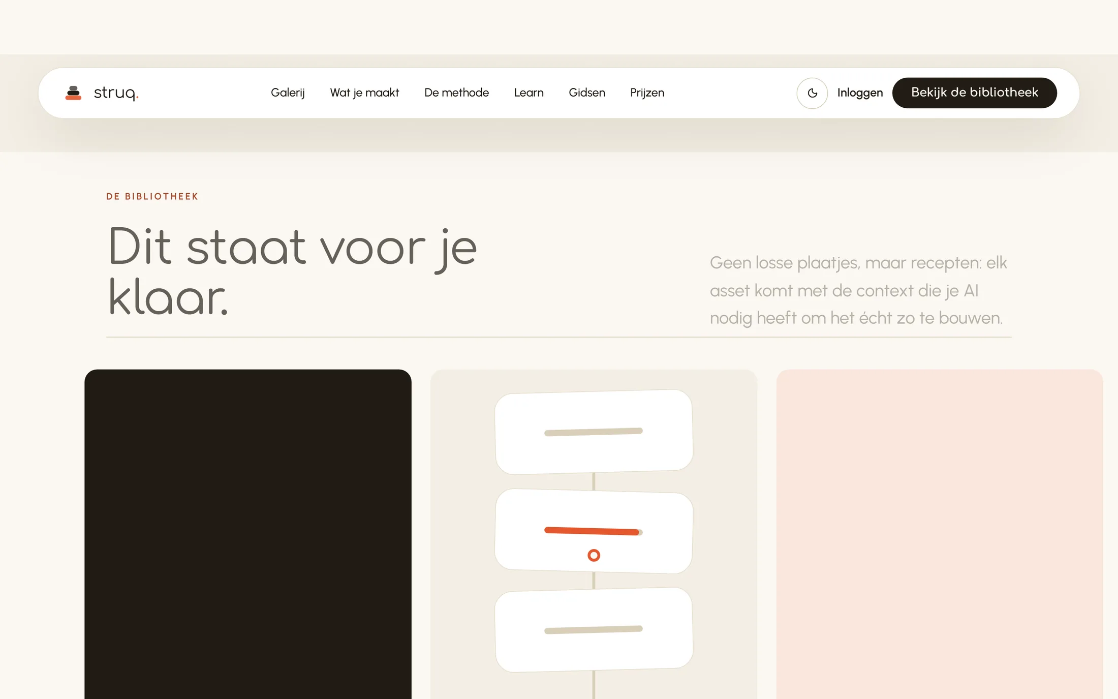 De bibliotheekweergave van Struq met recepten per categorie